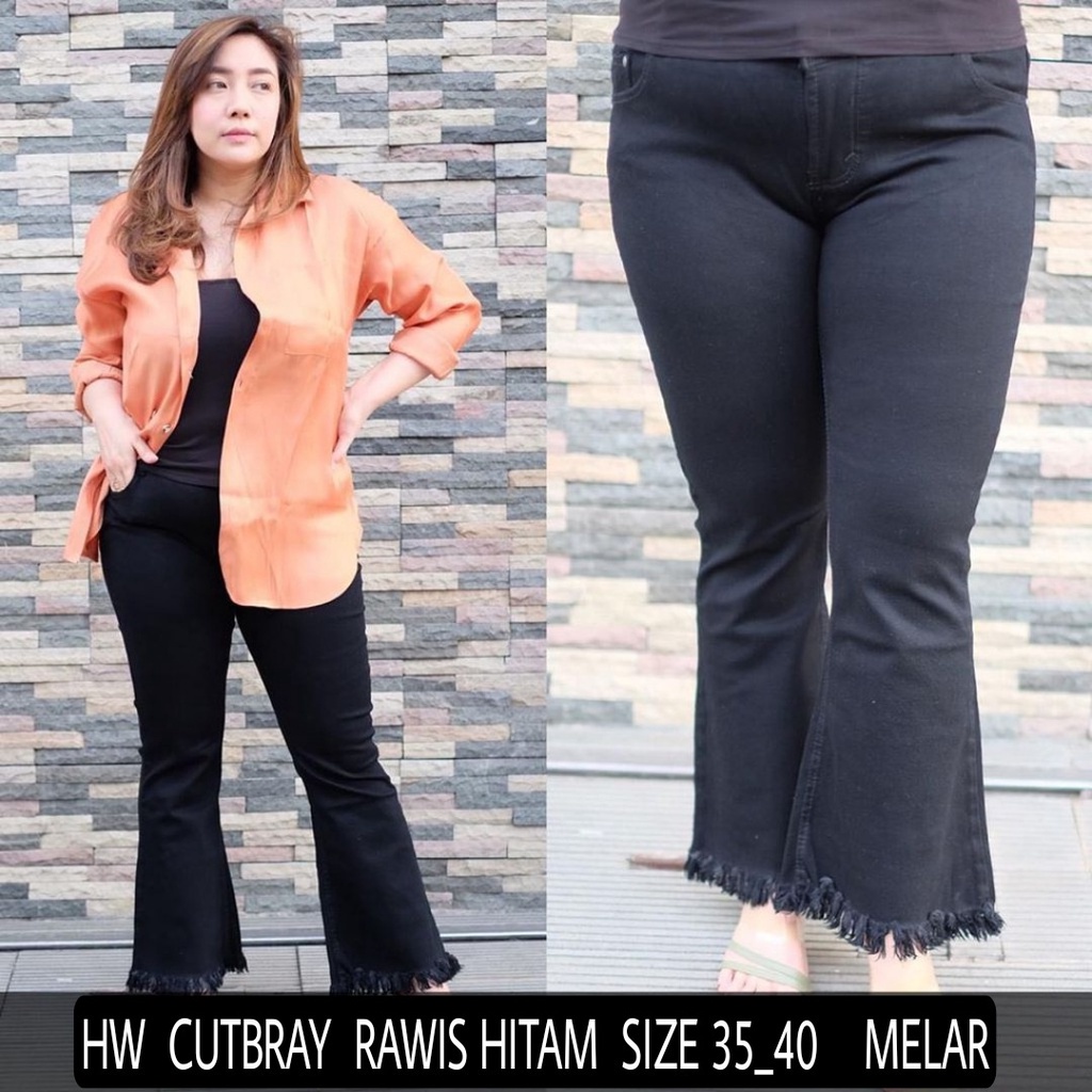 YAOSHI -Denim Pants Jeans  Jumbo Pinggang Tinggi /HW Wanita Jeans Cutbray Rawis Super Jumbo Size 35_40