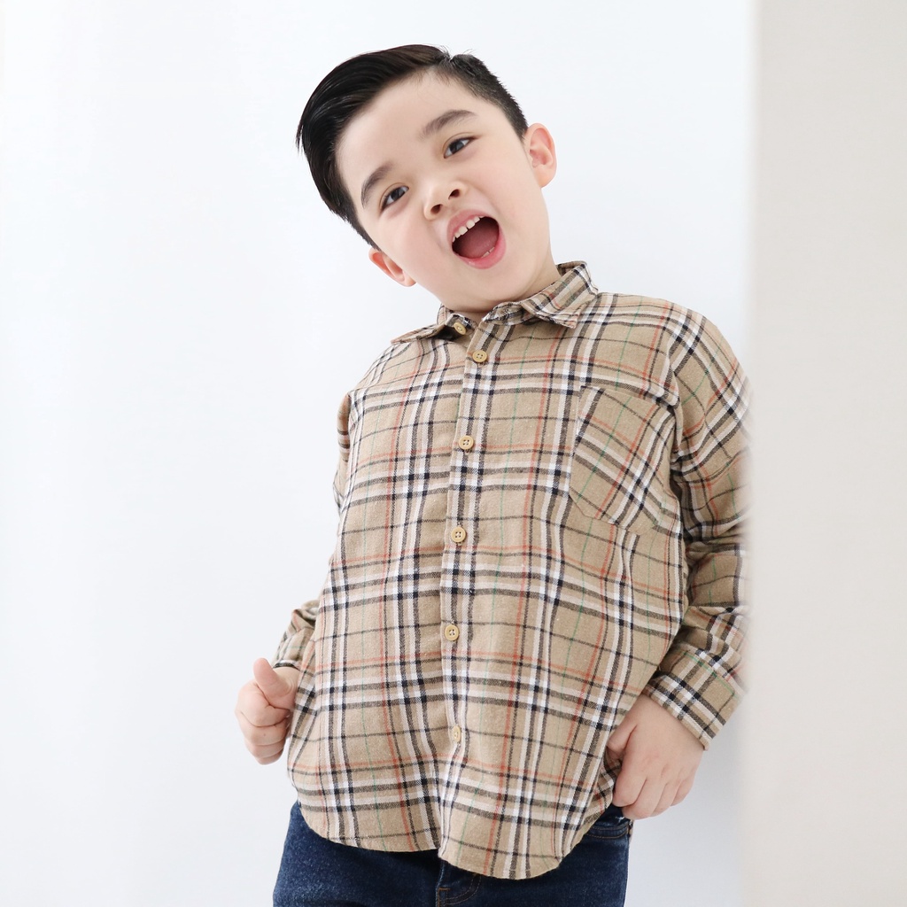 Yobebee Kemeja Flanel Anak Tangan Panjang Usia 2 3 4 6 8 Tahun Baju Atasan Kids Motif Kotak Shirt Katun Model Casual Santai