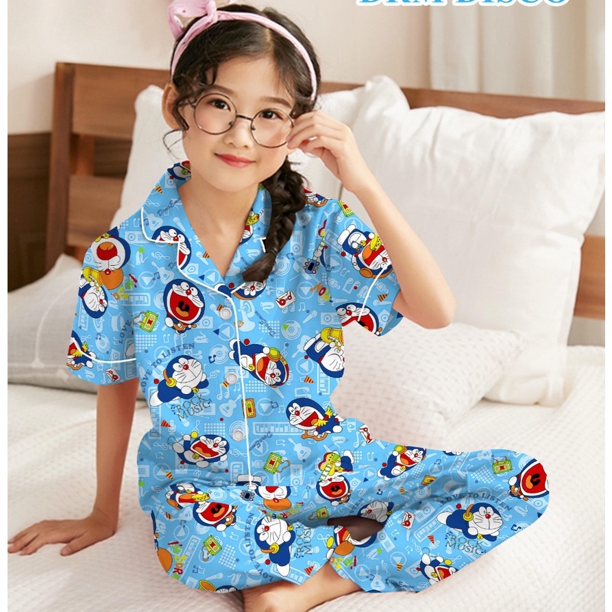 Baju Tidur Piyama Anak Perempuan 3-10 tahun//Motip DORAEMON DISCO/PAKAIAN ANAK PEREMPUAN