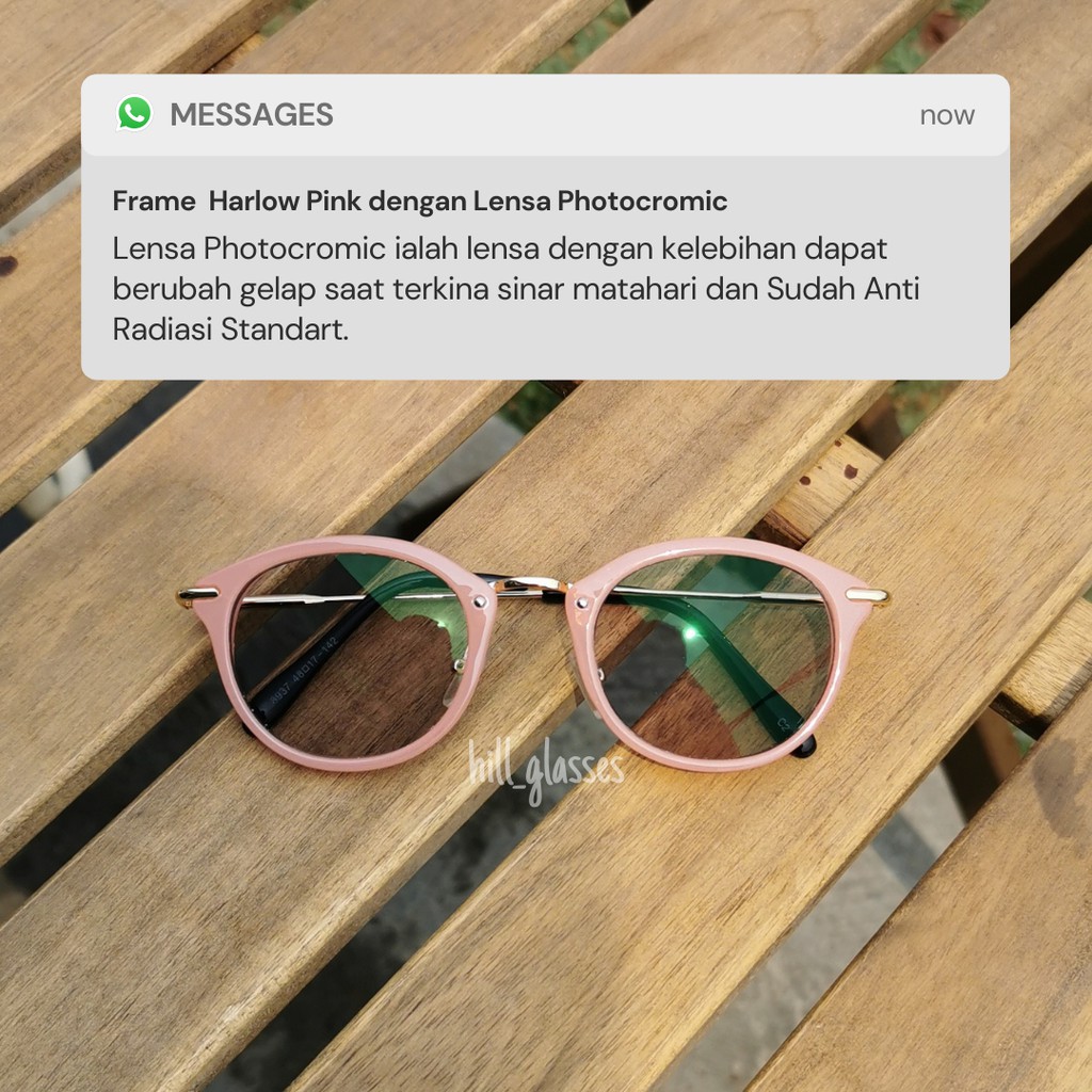 Frame Kacamata Promo Wanita Harlow Pink, Gratis Lensa Anti Radiasi Blueray, Photocromic