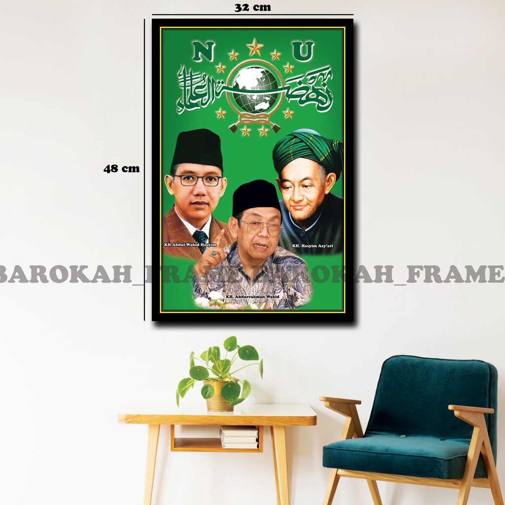 Foto Mbah Hasyim Asyari Gus Dur KH Wahid Hasyim NU Bingkai Poster 32x48cm