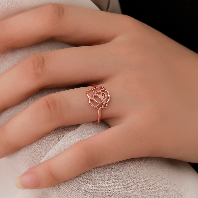 Cincin Mawar Putri Cincin Cut Terbuka Emas Rose Aksesori Mode Eropa Dan Amerika