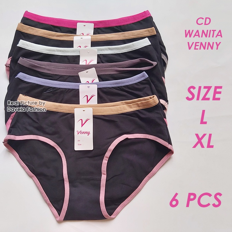 [6Pcs] Celana Dalam Wanita Venny BD001 Size L &amp; XL | Womens Underwear -  Fashion