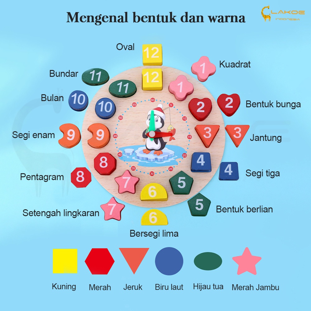 LAKOE Mainan edukasi puzzle kayu anak Penguin Beaded Clock wooden