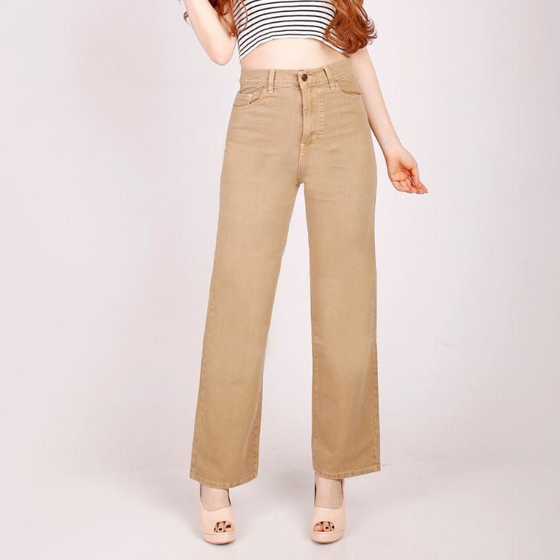 MOZZA CULLOTE JEANS HIGHWAIST//CELANA KULOT DELONIK WANITA WARNA MOCCA SNOW TERBARU MODEL KOREAN