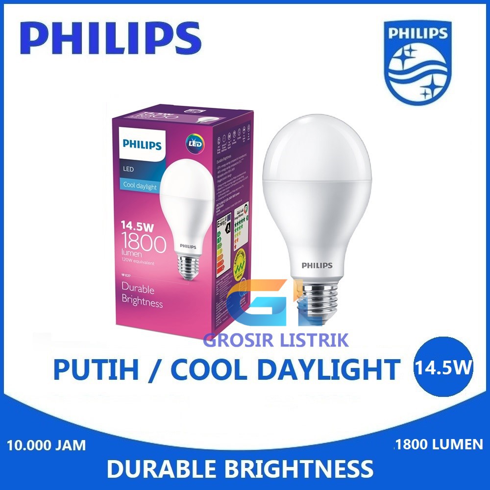 Lampu Philips LED 14.5W Putih Cool Daylight 6500K (14.5 Watt 14,5W 14.5Watt) LEDBulb Original Grosir