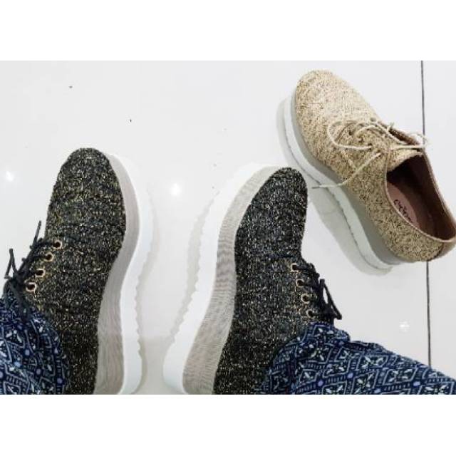 DISKON Sepatu Sneakers Wedges Bellagio Black & Gold size 39/Oxford Shoes Bellagio 9190-180/Branded