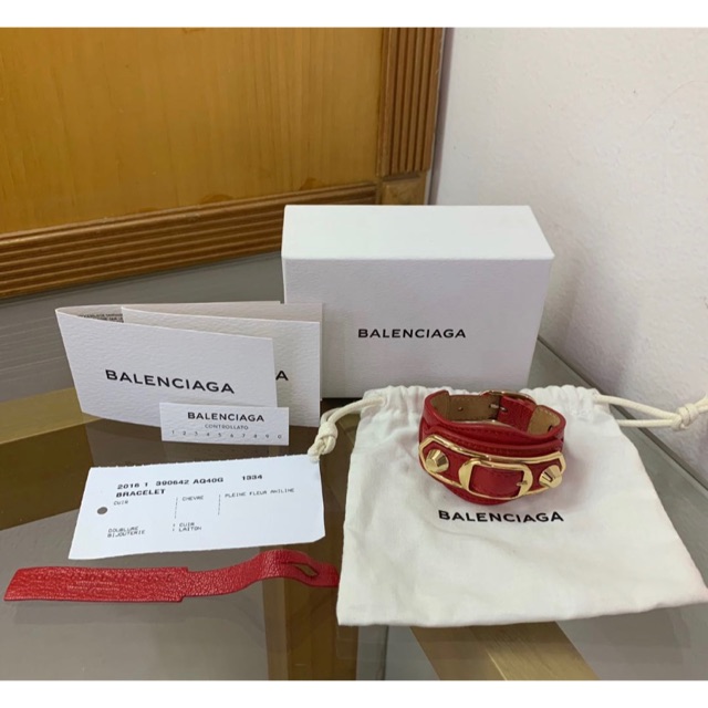 Balenciaga Bracelet Red Metallic Gold Edge Cuff (Authentic) (Branded)