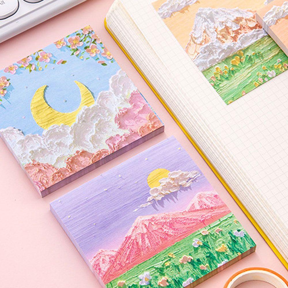 SOLIGHTER Simple Sticky Notes School Notepad Memo Pad Office Self-adhesive Bookmark Notebook Landscape Oil Paintings Stationery Stickers