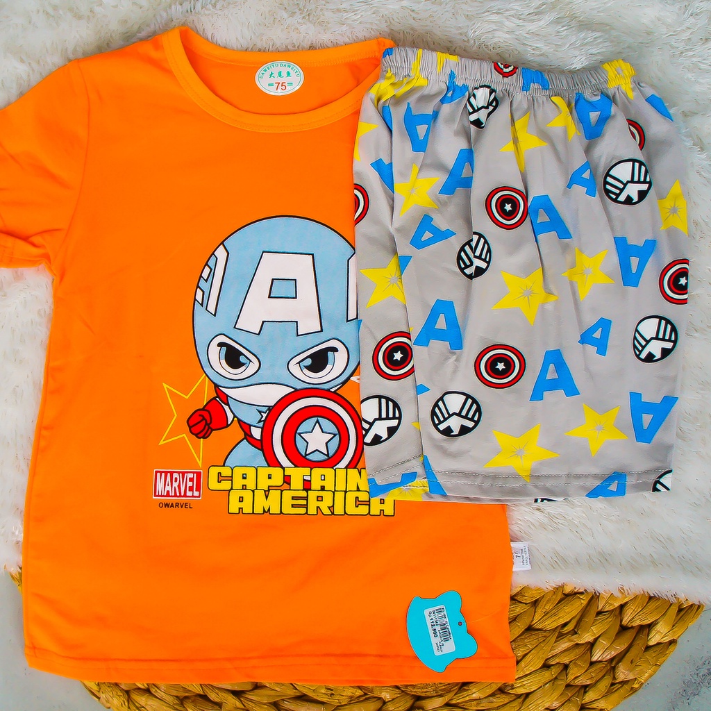 FERGORI Setelan Anak Baju Marvel Captain America dan Celana Pendek 101 C.AMERICA