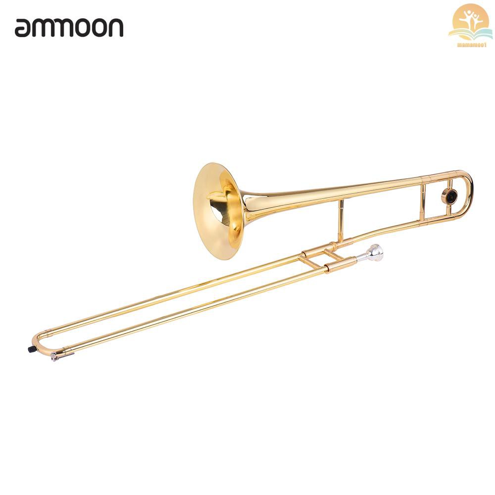 Ammoon Alto Trombone Brass Gold Lacquer Bb Tone B Flat Mouthpiece Dengan Case Tongkat Pembersih