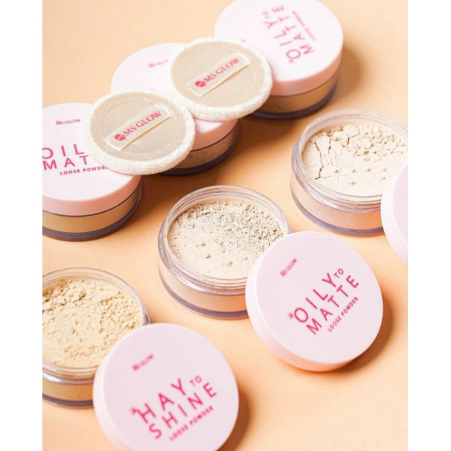 Bedak Tabur untuk Kulit Berminyak, Berjerawat & Normal dengan Hasil Matte LOOSE POWDER MS GLOW ORI 1