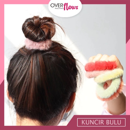 OVERFLOWS.ID Karet Rambut Bulu Korean Style Ikat Rambut Cepol Ponytail Scrunchies Rasfur Import