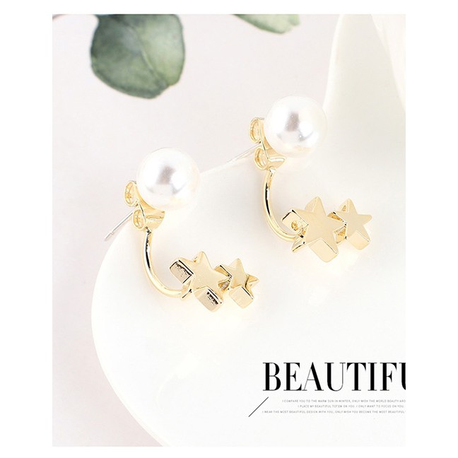 LRC Anting tusuk Fashion Golden Gold-plated Pearl Star Earrings Y63307