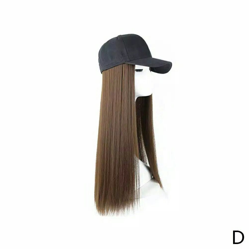 Topi baseball wig panjang 60cm rambut estension palsu