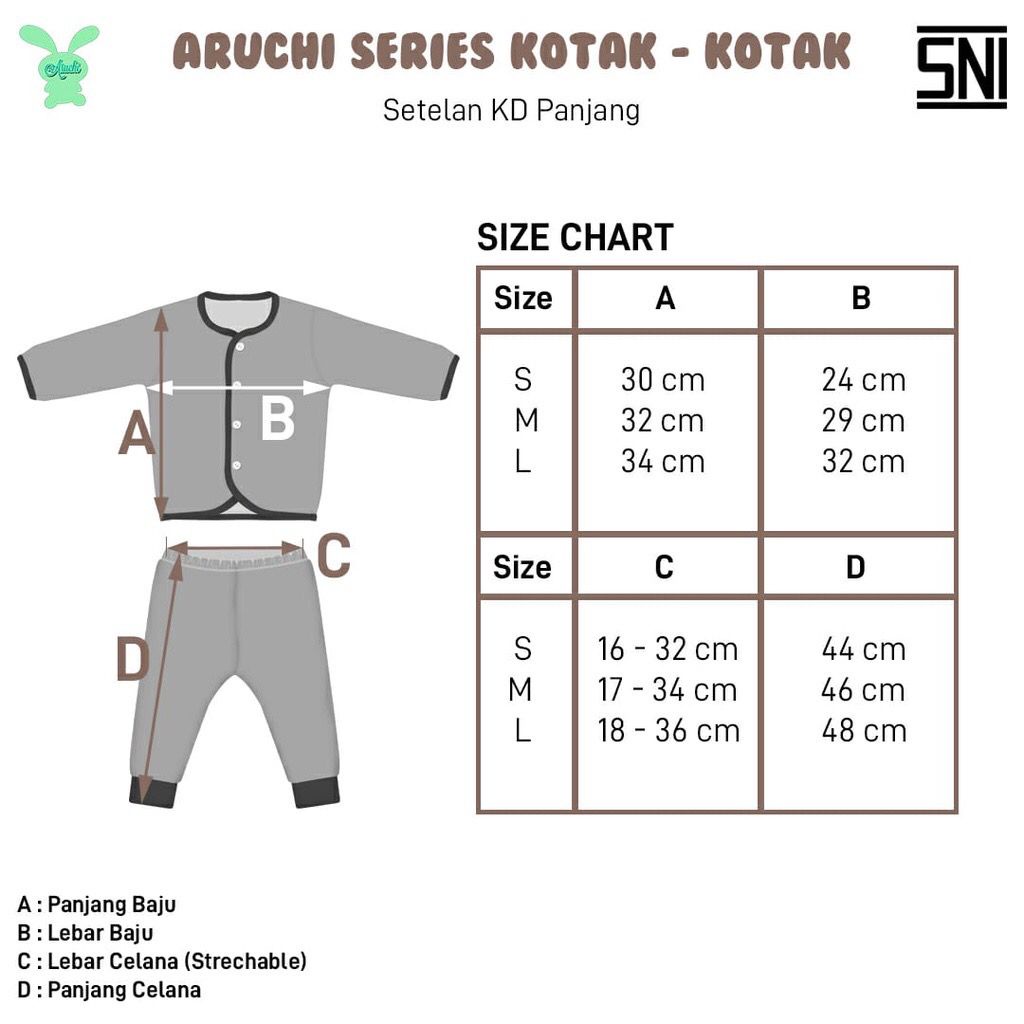 ARUCHI SETELAN PANJANG SETELAN PENDEK SERI KOTAK-KOTAK BAJU BAYI ANAK NB S M L XL XXL