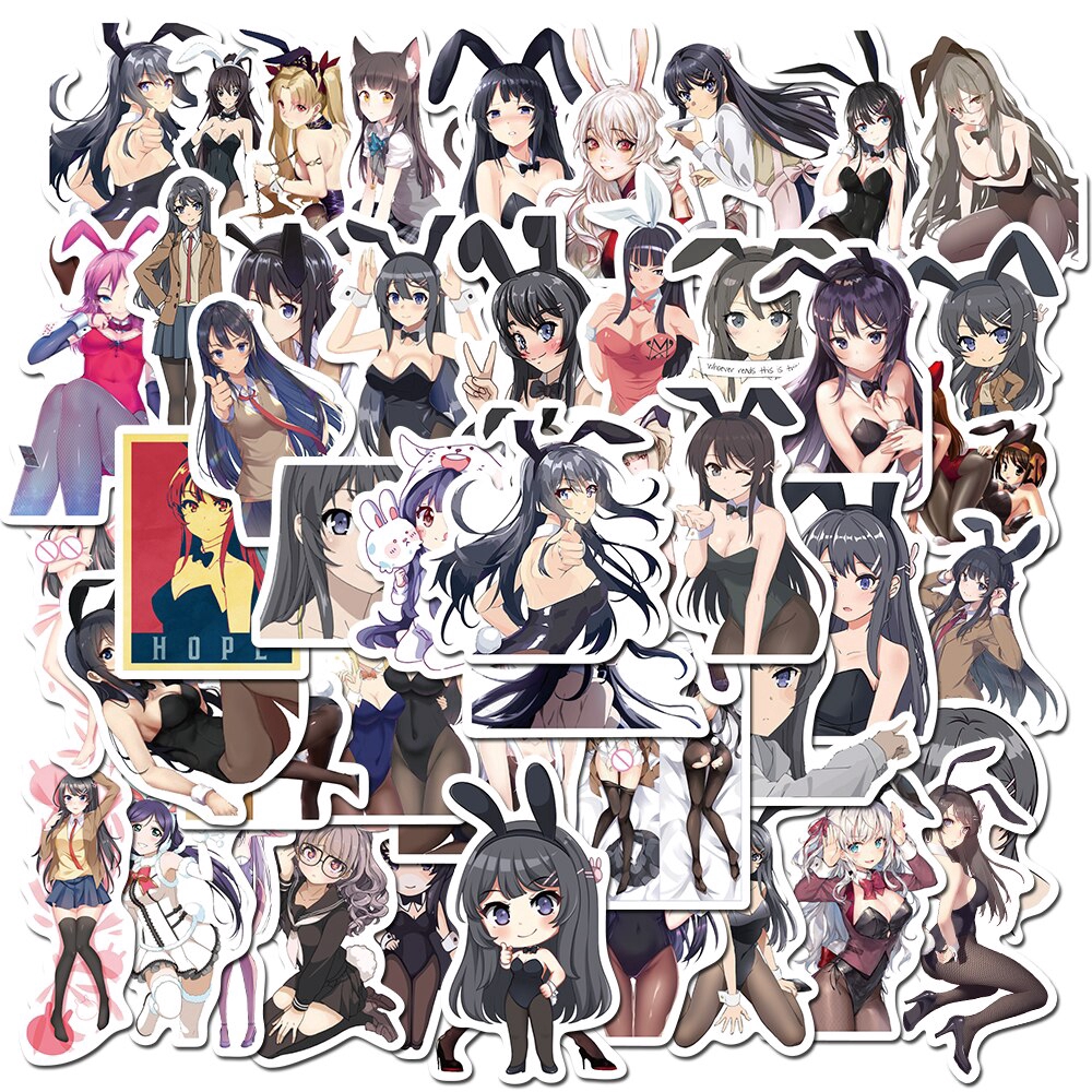 50pcs Anime Bunny Girl Beauty Girls Stickers for Mobile Phone Laptop Luggage Guitar Skateboard Bike Waterproof Stickers