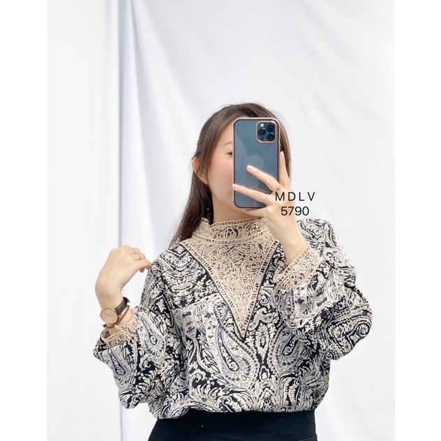 MDLV ~ 5790 MOUSELINE EMBROIDERED NECKLINE TOP KOREA BLOUSE KOREA BLOUSE PREMIUM FASHION IMPORT