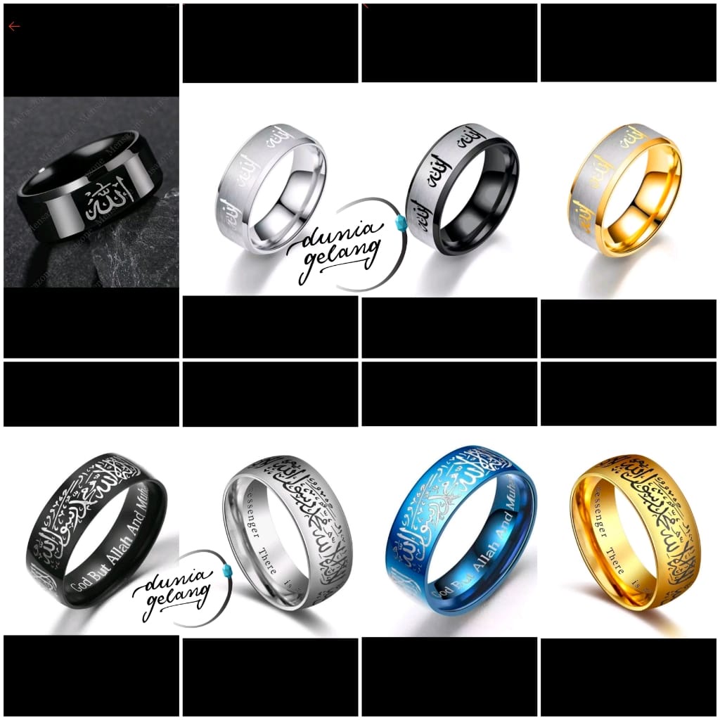 CINCIN TAUHID TITANIUM HITAM SILVER BIRU GOLD ANTI LUNTUR ANTI KARAT / CINCIN LAFADZ SYAHADAT ISLAM / CINCIN PRIA WANITA ANAK COUPLE TUNANGAN / DUNIAGELANG.ID