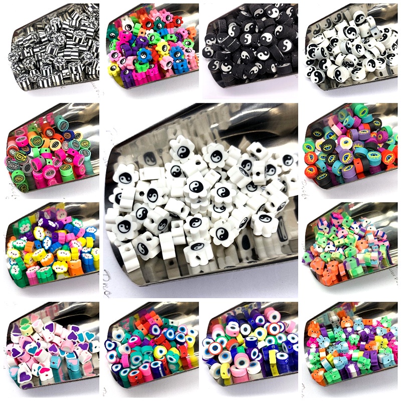 30pcs / lot 10mm Manik-Manik Polymer Clay Untuk Membuat Perhiasan Handmade DIY