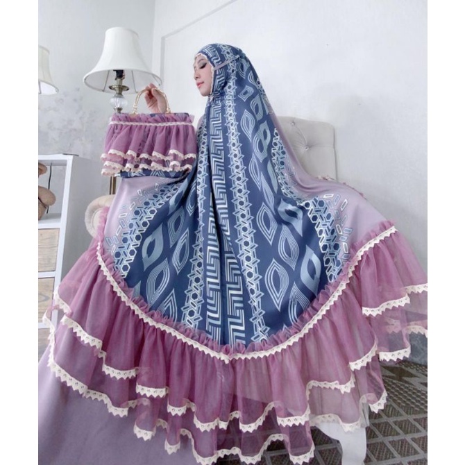 Mukena dior Armani vol 40 bahan Dior Armani mix tille import+renda free tas behel motif senada