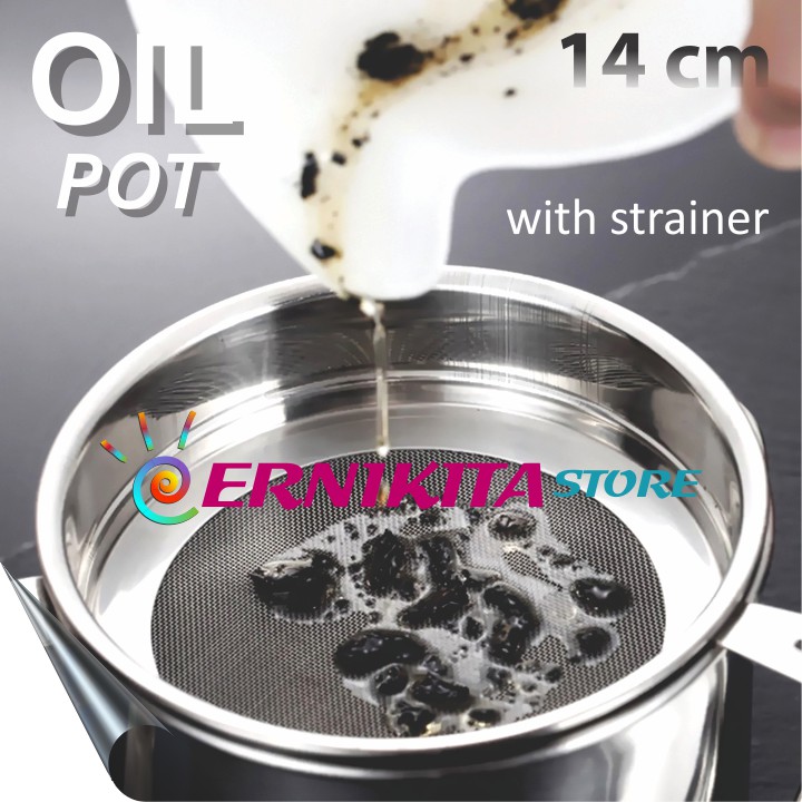 JUMBO OIL POT STAINLESS WITH STRAINER 2L - Mug Stainless Penampung Minyak Goreng