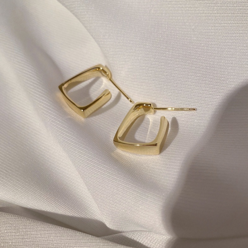 Papaozhu Chic 14K Emas Square Hoop Earrings Untuk Wanita Gadis Ins Minimalis Geometris Anting-Anting Fashion Telinga Perhiasan