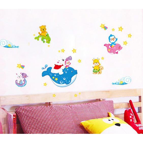 Set Stiker Dekorasi Dinding Motif Hewan Darat Mengendarai Hewan