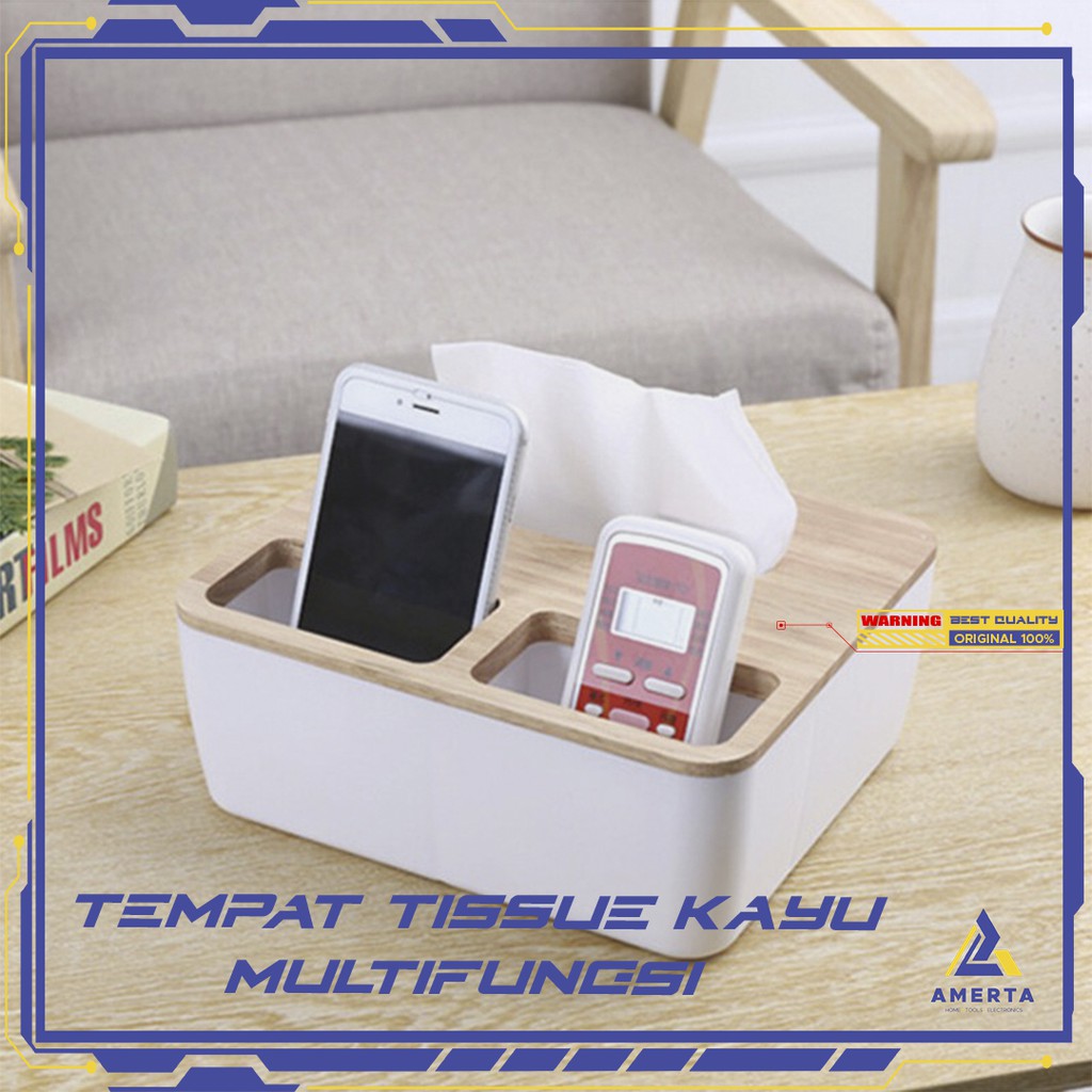 Taffware Tempat Tisu Kayu Multifungsi