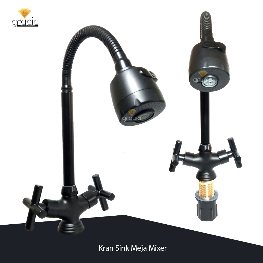 Kran Cuci Piring Flexible / Kran Sink Meja Flexible Panas Dingin SERIE BLACK / Kran Air Wastafel Bahan Kuningan Black