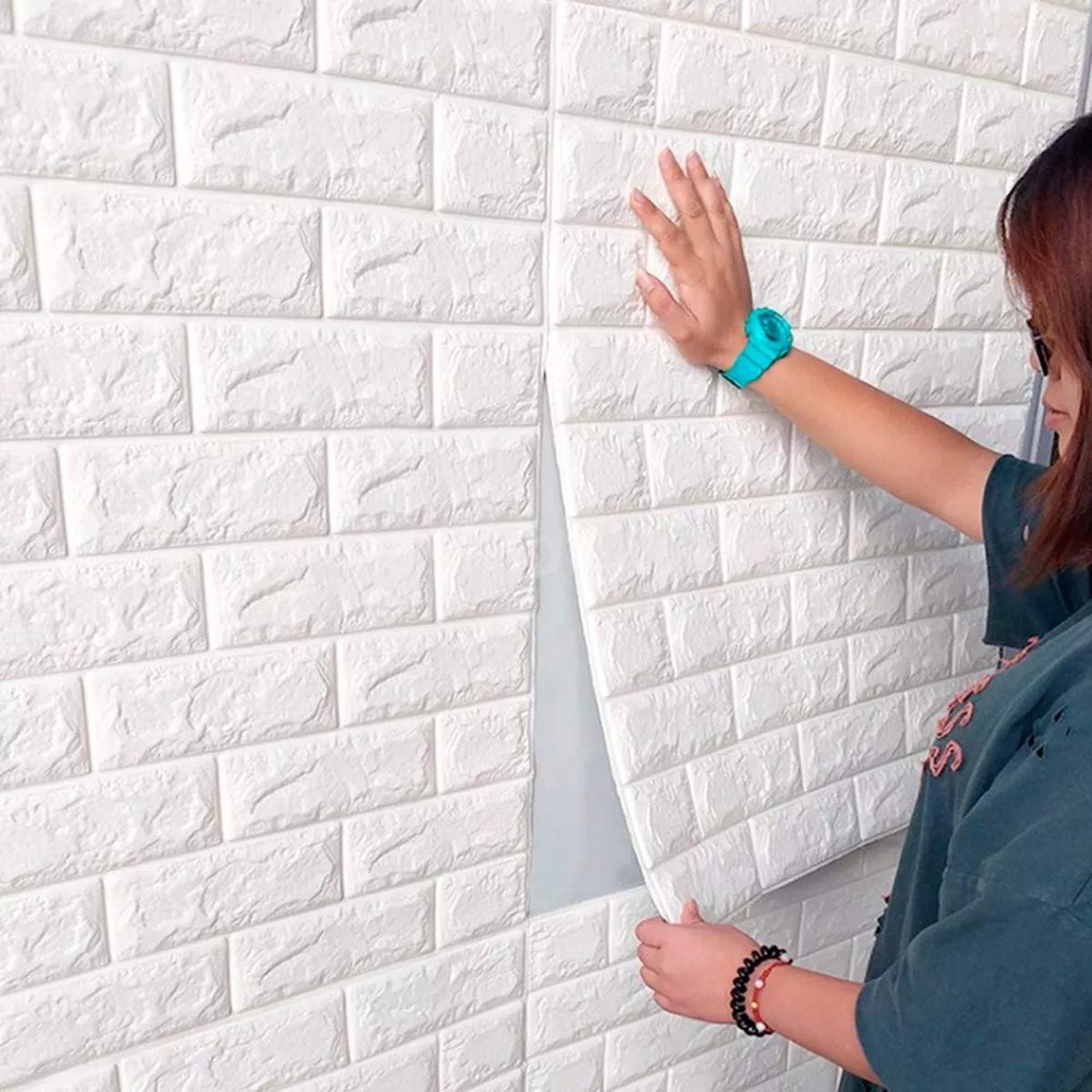 Wallpaper 3D Batu Bata Putih White Brick Foam Dinding Rumah 70 x 77 cm