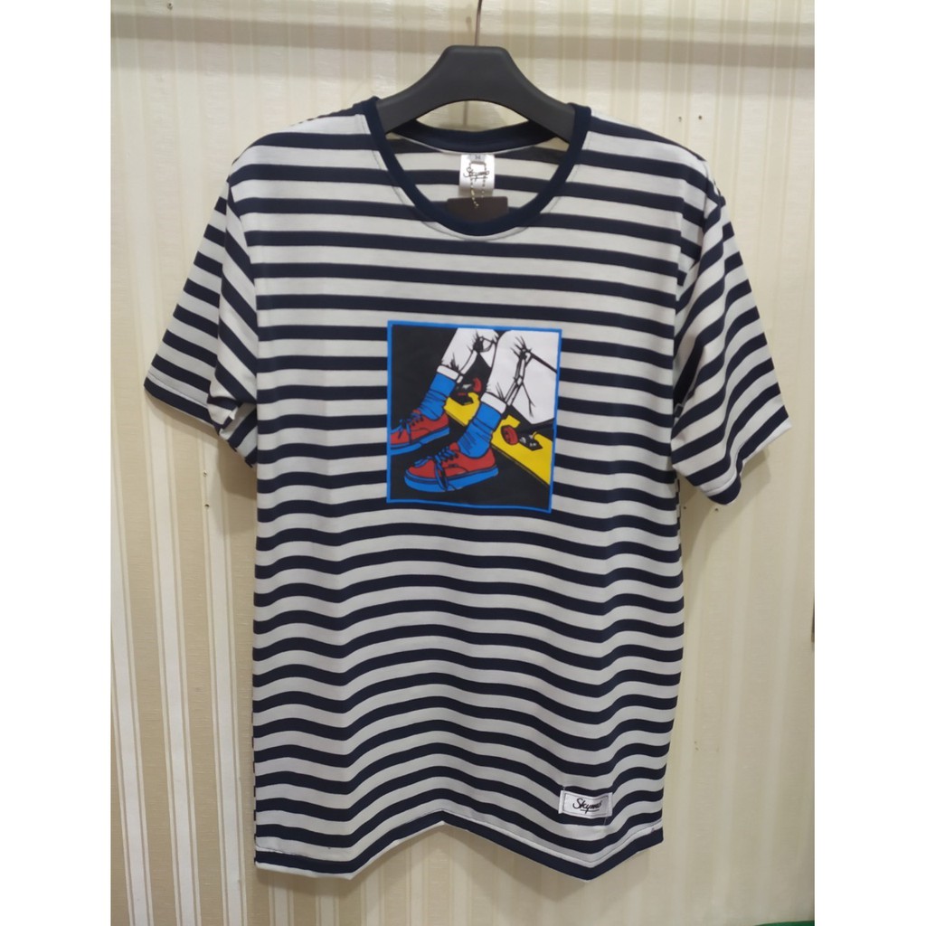[BAYAR DI TEMPAT COD] BAJU KAOS SKYMO SALUR STRIPE HITAM PUTIH PRIA WANITA