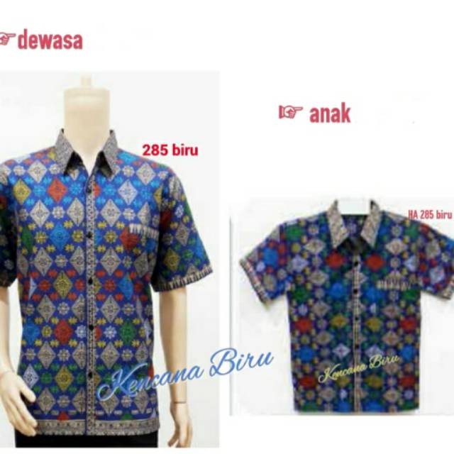 285 Biru Couple Kemeja Batik Anak 1 - 4 Thn  /5- 12 Thn/dewasa M-xl