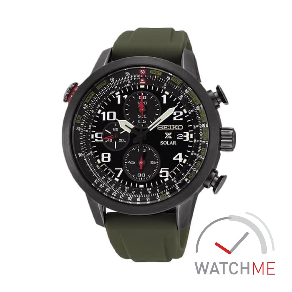 Seiko Prospex SSC353P1 Solar Chronograph Sky Black Dial 100m Green Rubber Strap Original Bergaransi