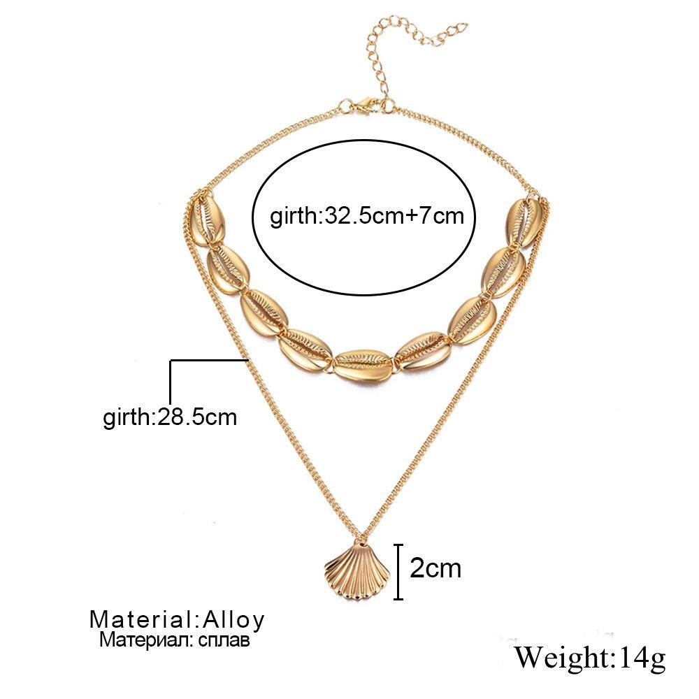 Solighter Multilayer Shell Kalung Wanita Rantai Choker Emas Perak Perhiasan Pantai