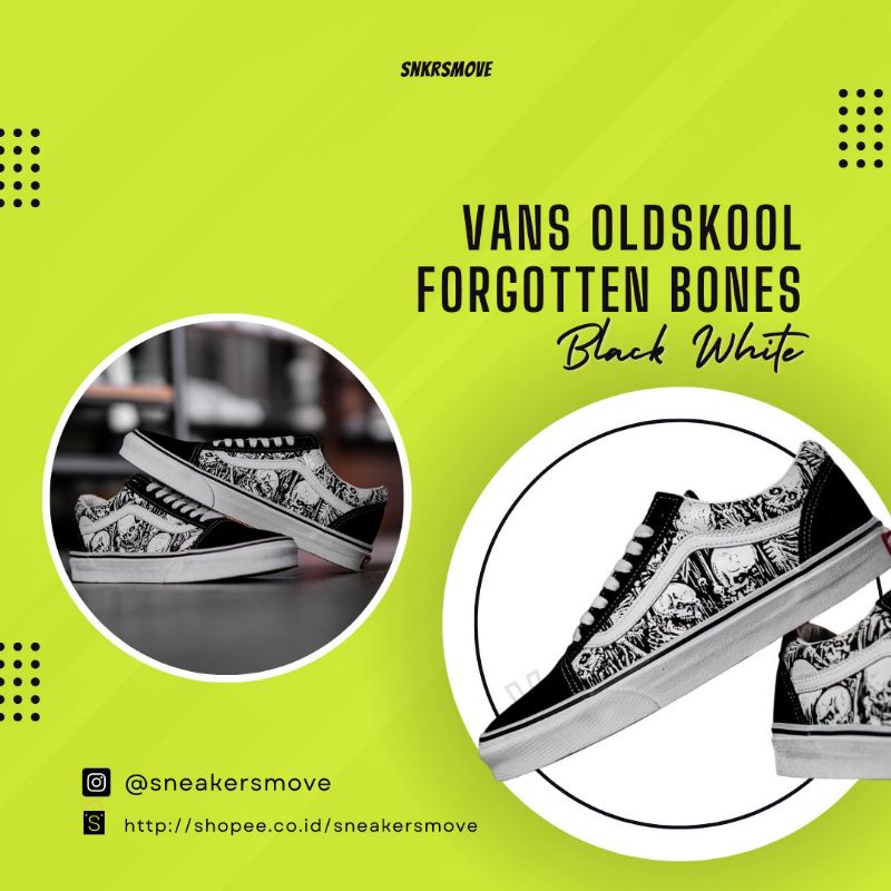 #saleenak Vans Oldskool Forgotten Bones Black White Original