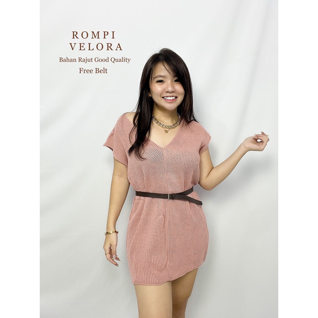 HOPYLOVY - Rompi Rajut Wanita Korean Velora + Belt