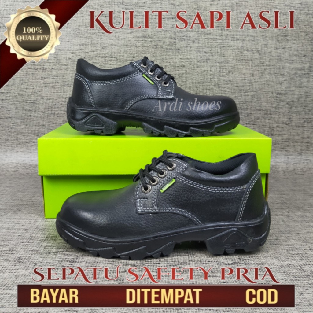 Sepatu Safety Pria Tali Kulit Asli  Septi Cowok Ujung Besi Sepatu Sefty Tali Pendek Stand horse 801