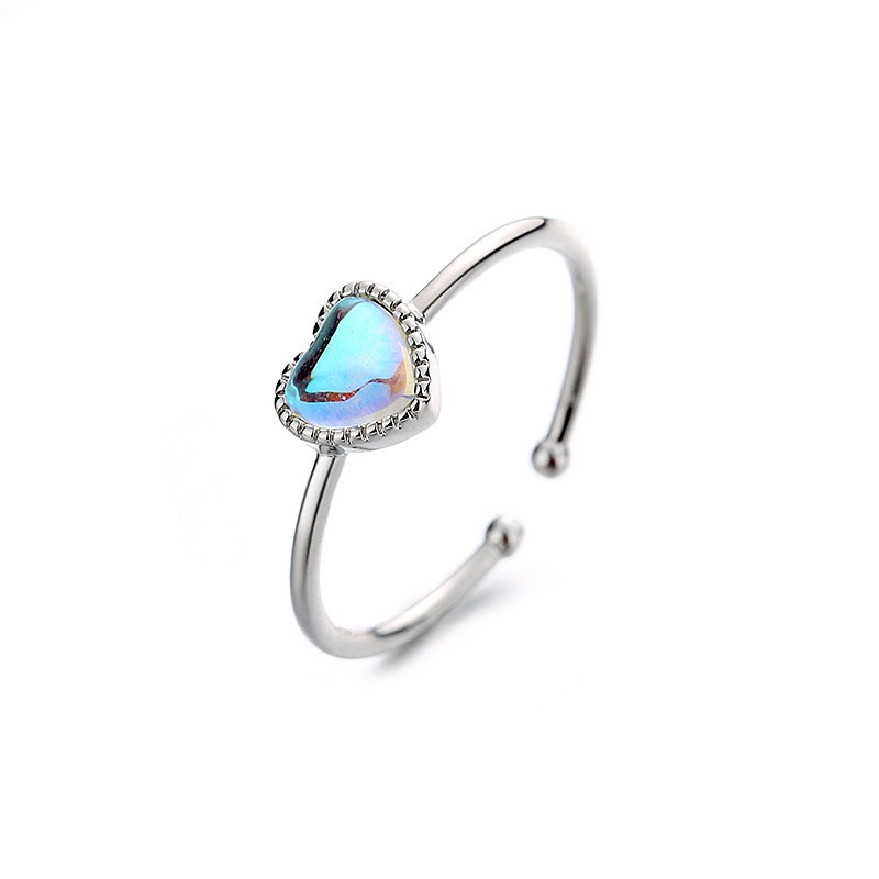 Cincin Silver Adjustable Bentuk Hati Warna Biru Untuk Wanita