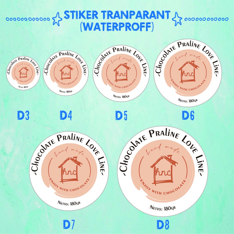 

Cetak Stiker Transparant Waterproof Lingkaran Minimal Order Lebih Sedikit (Stiker Kemasan Label Olshop Merk Kue, Snack, Bakery, makanan dan minuman)