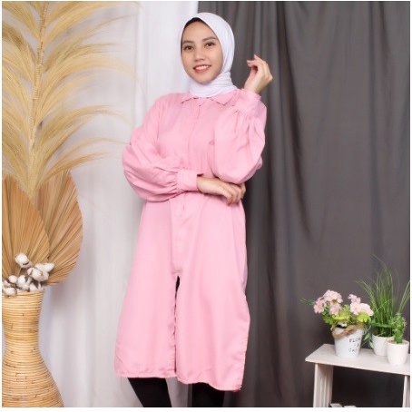 Tunik Atasan Blouse Muslim Baju Wanita Tangan Balon Busui Blus DIANARA Dusty Y3O1 Modern Murah Kemej