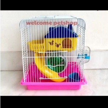 Kandang hamster tingkat susun hamster gerbil jeruji besi set lengkap