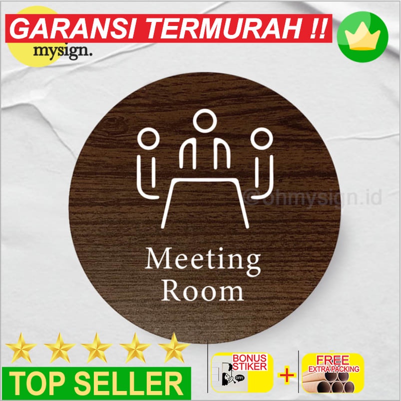 

Grosir Meeting Room Ruang Rapat Sign Board Kayu Bulat Print Signage Label Elegan