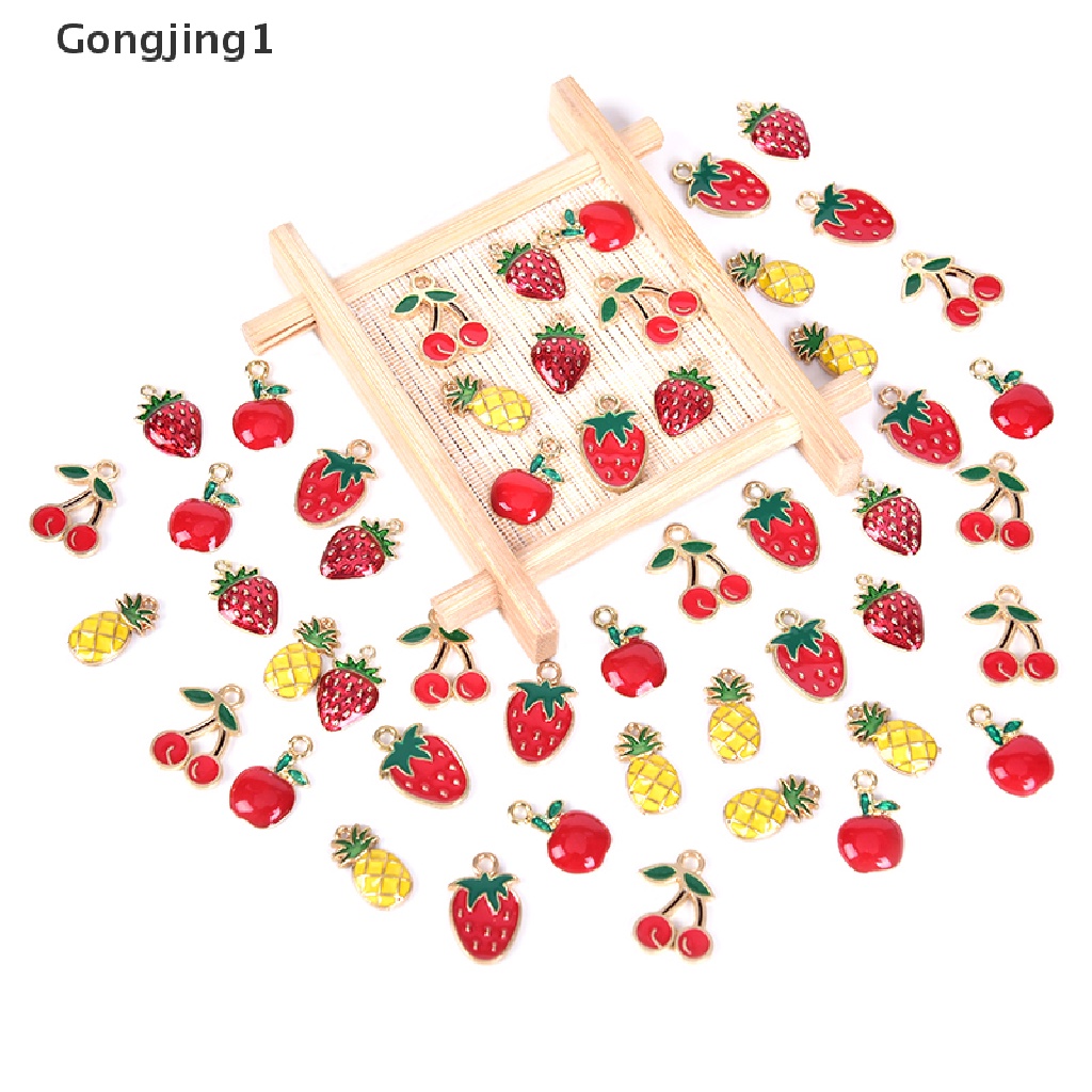 Gongjing1 10Pcs / Set Liontin Bentuk Buah Ceri Bahan Alloy Untuk Kerajinan Tangan Charms DIY