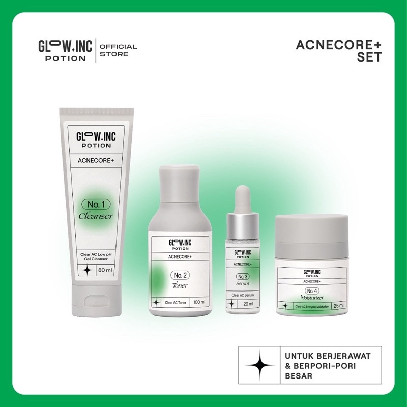 GLOWINC POTION Set Indonesia / Chroma+ Bright Radiant Acnecore+ Clear AC Gentle+ Soothing Hydralive+ Moisture Lock Maintain+ Nutrient Skin Forever+ Pro Youth Seamless Cleanser Toner Essence Serum Ampoule Cream Moisturizer Mask Spot Glow Inc Paket Package