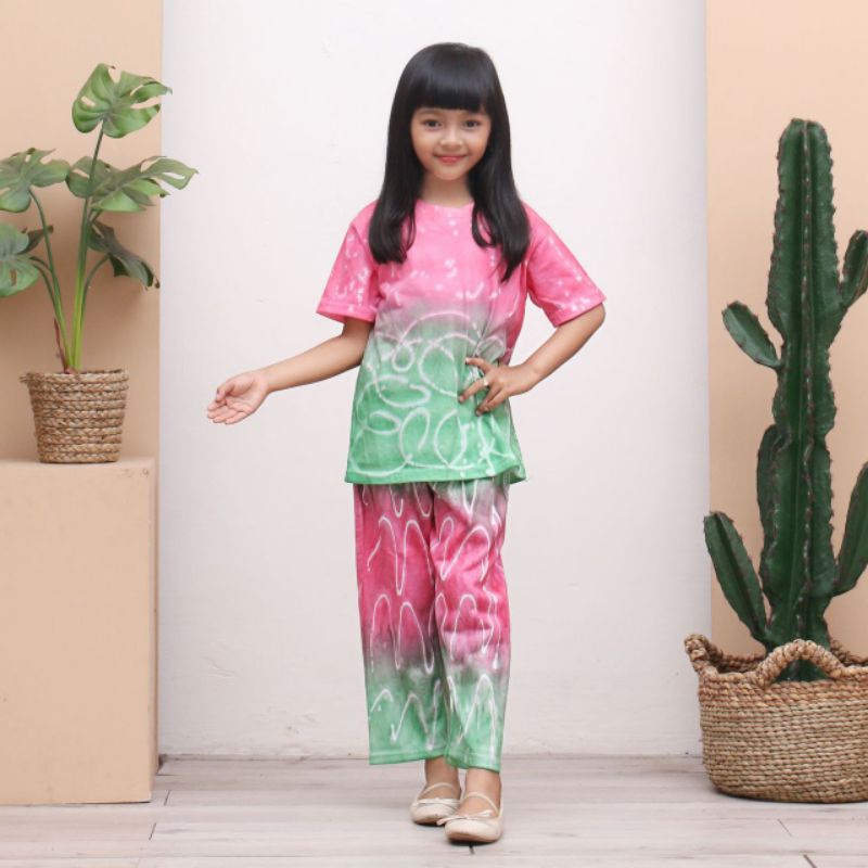 Setelan Kaos Piyama Anak Perempuan Motif Tiedye Bali Baju Tiedye Bali Kekinian