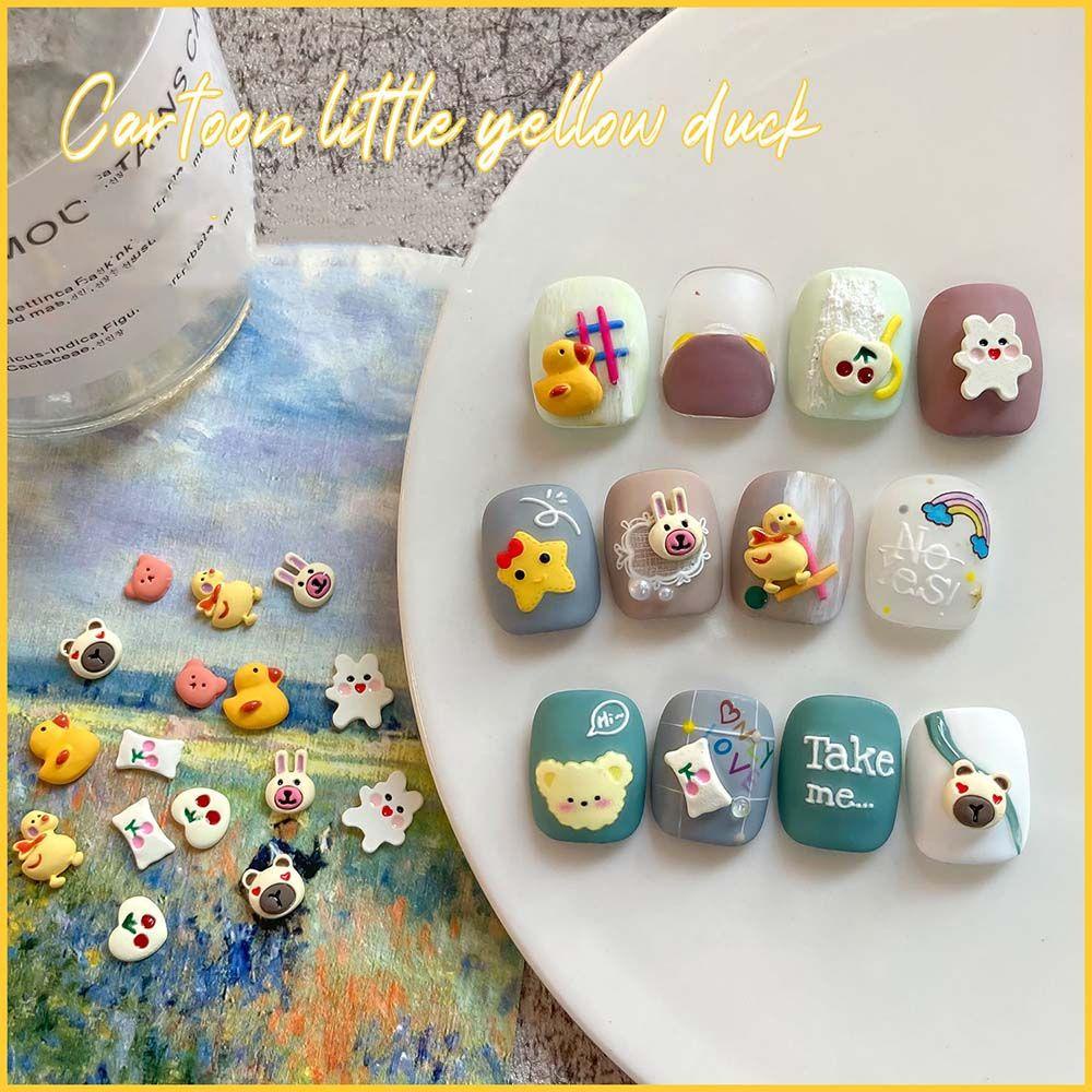 Mxbeauty Seri Hewan Hiasan Kuku Populer Kartun Cinta Hati Kecil Kuning Bebek Permen Cherry Jepang DIY Nail Art Aksesoris