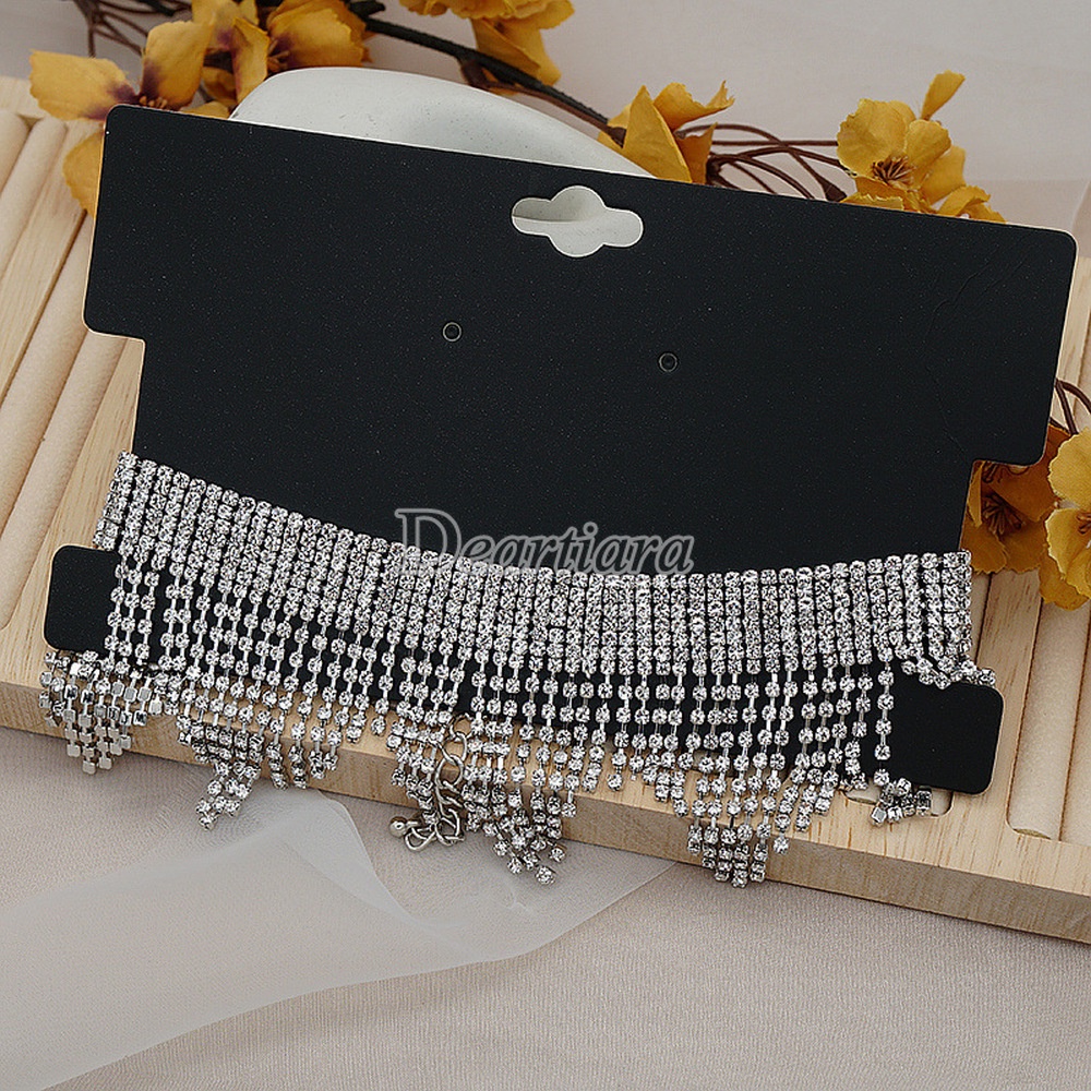 Set Kalung Anting Rumbai Berlian Imitasi Untuk Pesta Makan Malam