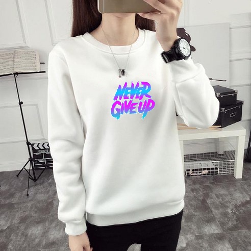 Sweater Never Give Up Aesthetic | Sweater Korea Style Fleece Cotton | Dhea Fashion