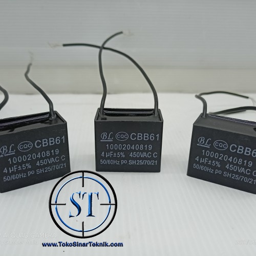 Capacitor 4/450V AC Kotak Kapasitor Kipas Angin 4uF 450VAC CBB61 2 Wire 4 Mikro 450 Volt